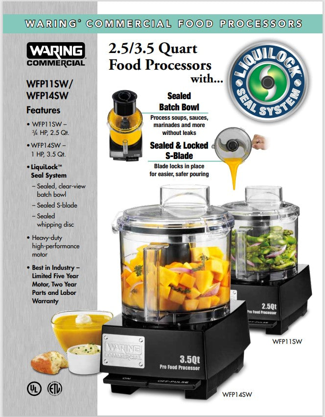 Waring Commercial 3.5 Qt. Batch Bowl Food Processor with LiquiLock